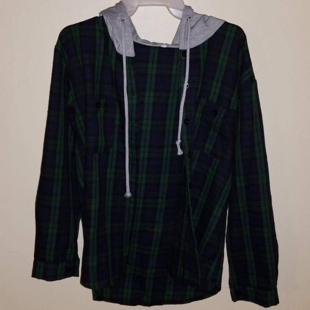 Womens button up hooded flannel shirt